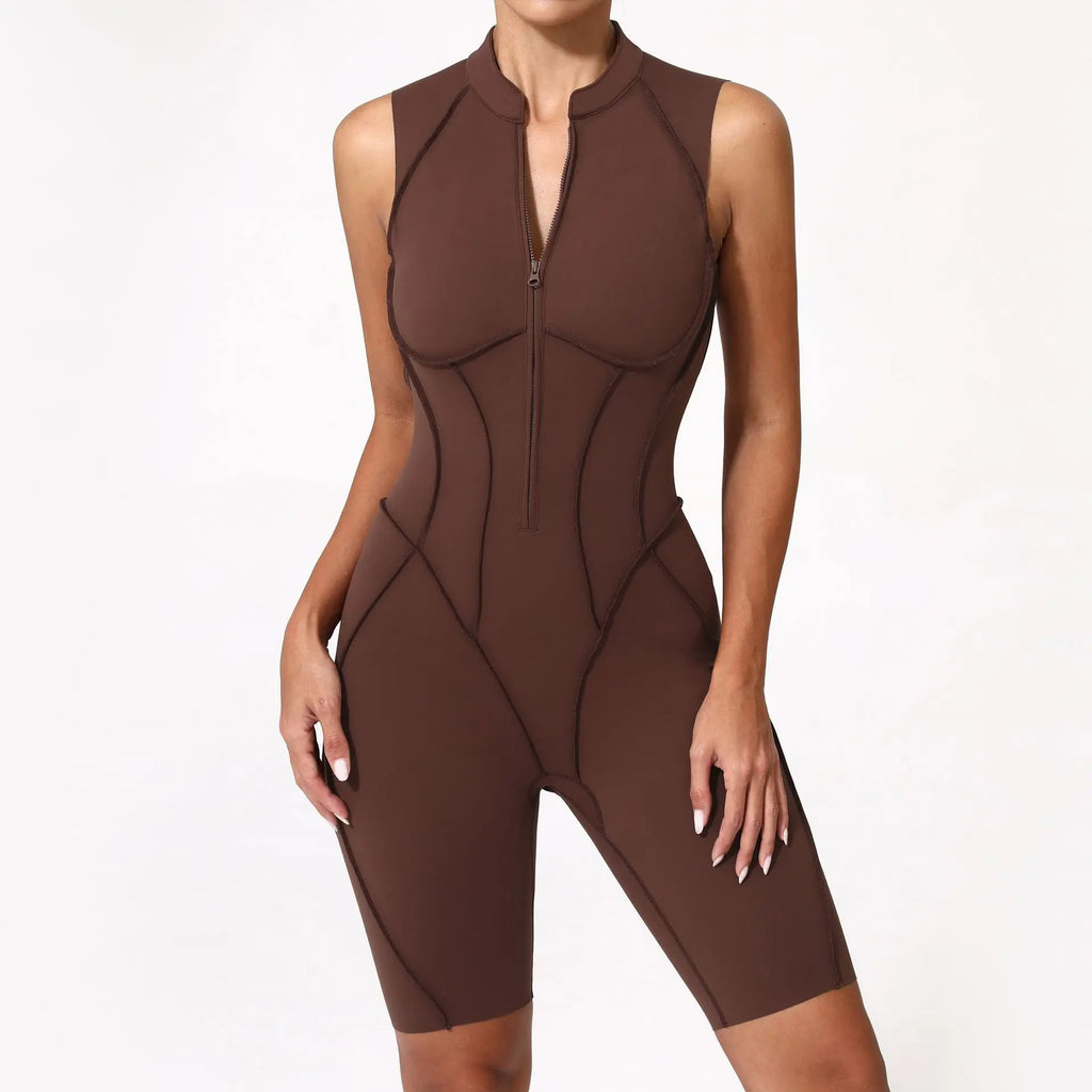 2025 New Women's Jumpsuit Hollow Back Zipper Yoga Suit - Sports Running Gym Workout Bodysuit Tracksuit Athletic Wear S-L - GilloServ