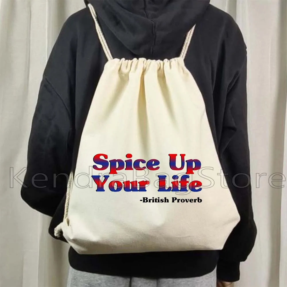 Fashion Spice Girls Print Canvas Drawstring Bags Soccer Backpack Gym - GilloServ
