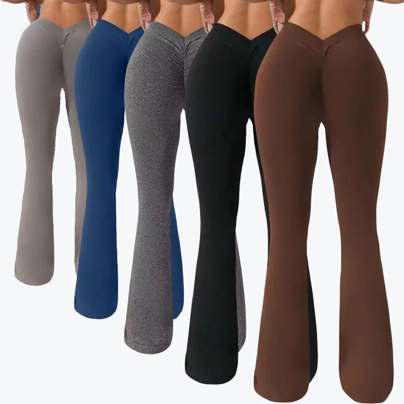 Flare Leggings V-shaped Hip Yoga Pants Women High Waist Wide Leg Pants - GilloServ