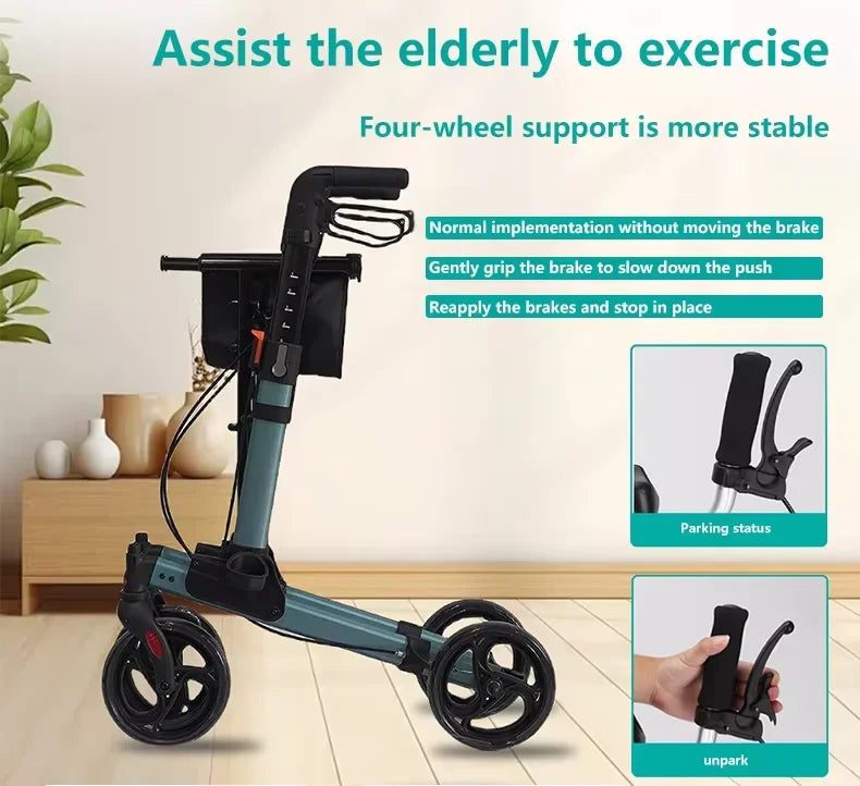 Aluminium Foldable Rollator Walker for Adults Mobility Adult Elderly Rehabilitation Device Frame - GilloServ
