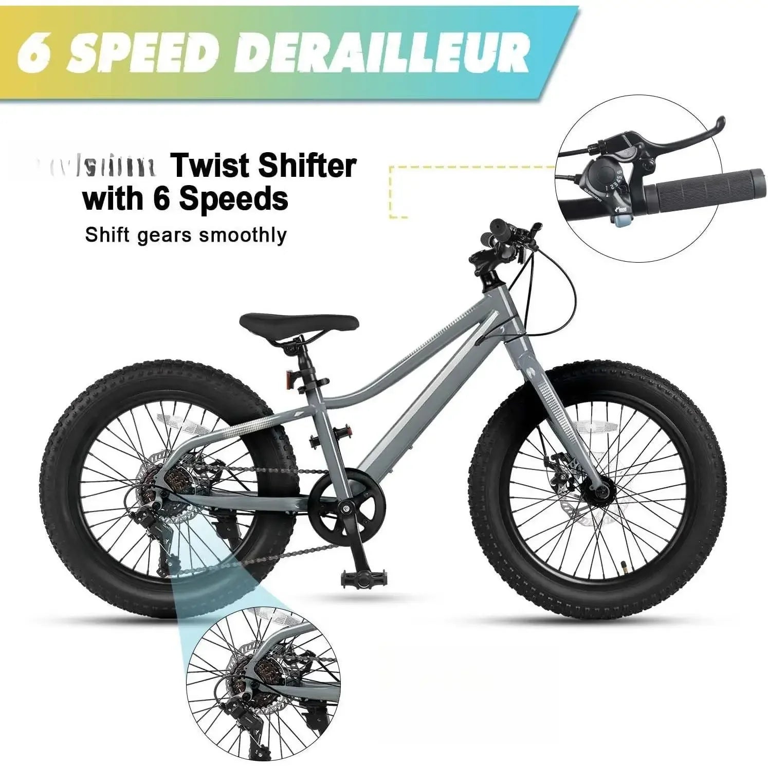 Kids Mountain Bike, 20 24 Inch//Fat Tire Bike for Teen Ages 6-14 Year Old//Bicycle with 2.8-Inch Wide Tires and 6 Speed - GilloServ