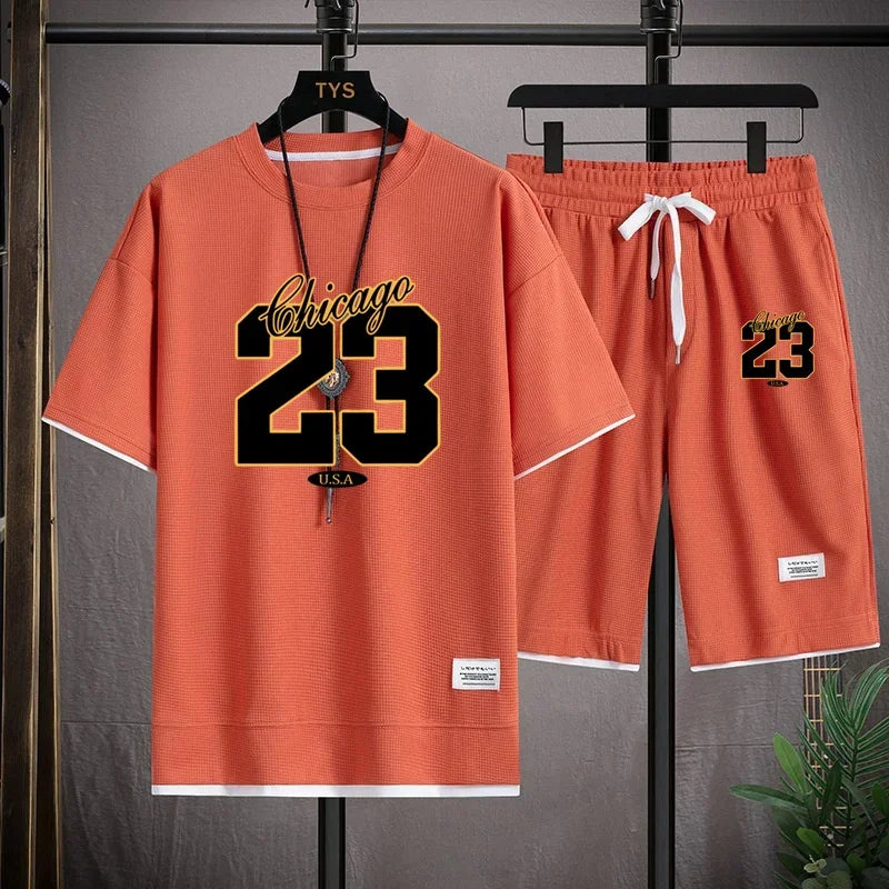 High Quality Men's Comfortable  //Summer  Fashion Print Sports Suit Fitness Jogging Daily Casual Wear Beach Shorts Set - GilloServ