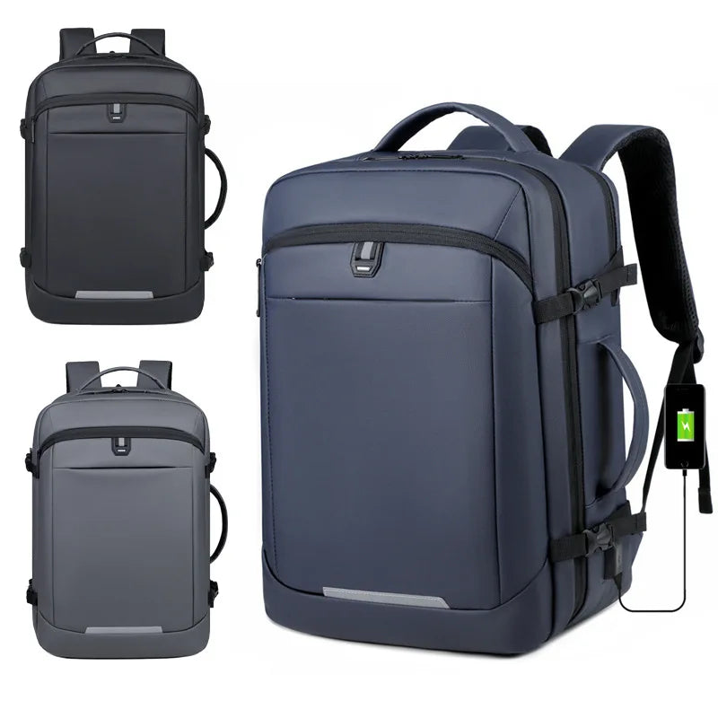 180 Degree Open Laptop Backpack with USB Charging Port Waterproof Business Travel Bag - GilloServ