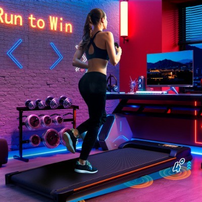 Folding Under Desk Walking Pad Treadmill With Adjustable Incline, 1-6 Km H Low Noise For Home  Office, LED Display, Magnetic Remote Control, Transport Wheels  Plug, Black. - GilloServ