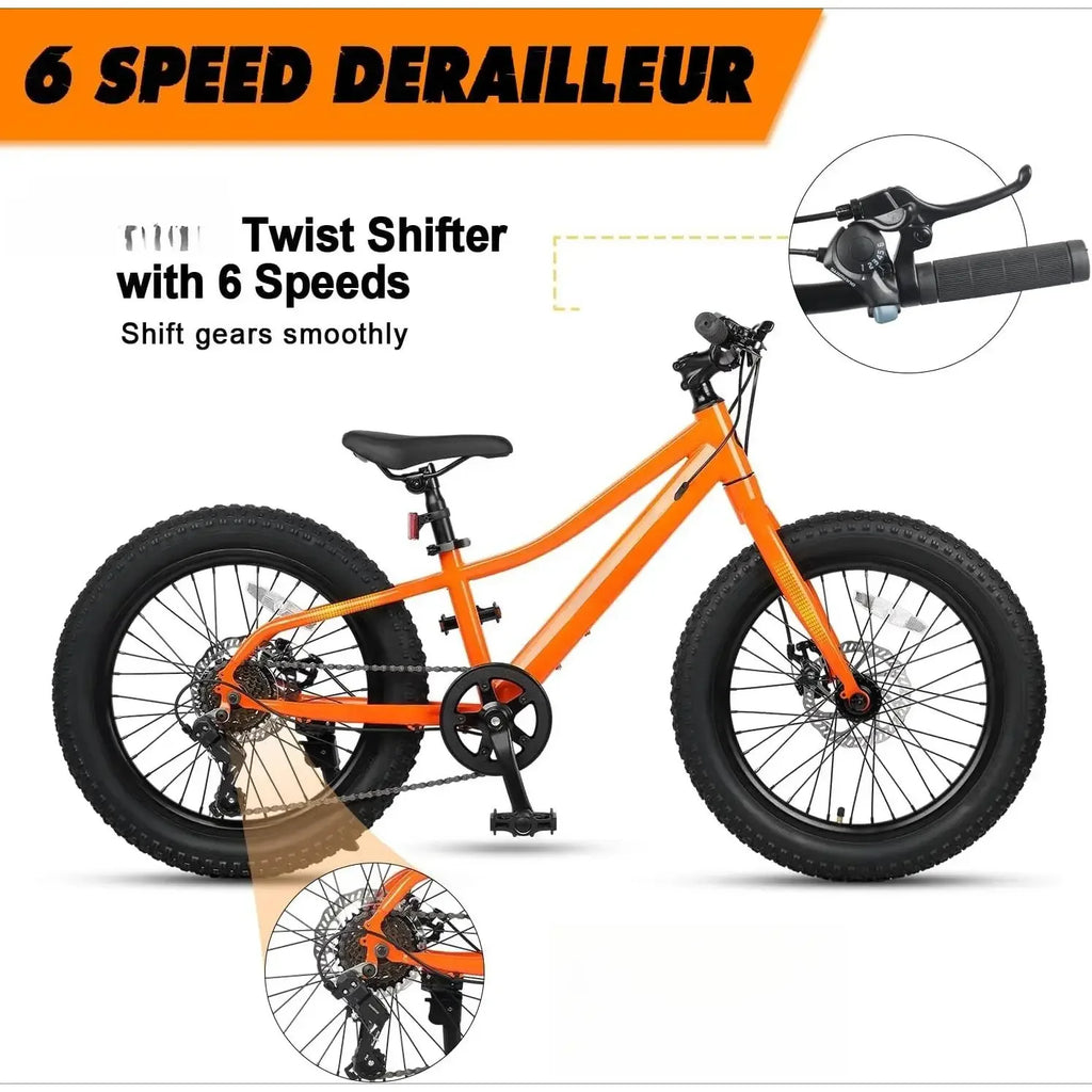 Kids Mountain Bike, 20 24 Inch//Fat Tire Bike for Teen Ages 6-14 Year Old//Bicycle with 2.8-Inch Wide Tires and 6 Speed - GilloServ