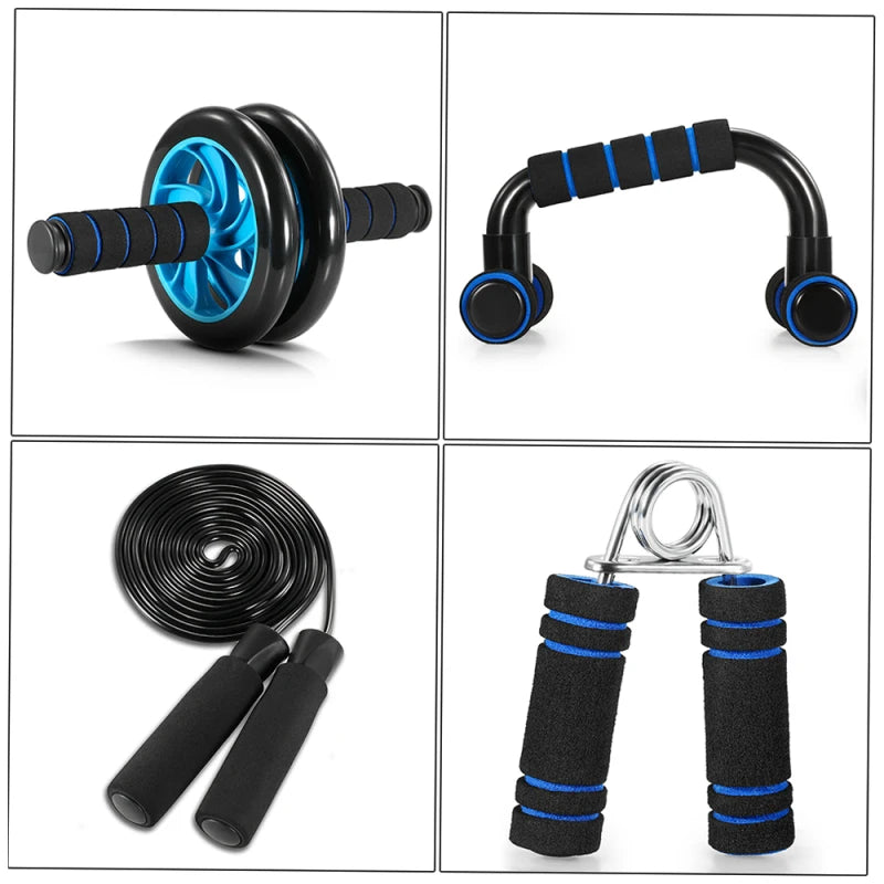 5-In-1 AB Wheel Roller Kit with Push-Up Bar//Jump Rope//Hand Gripper and Knee Pad Abdominal Core Carver Fitness Workout - GilloServ