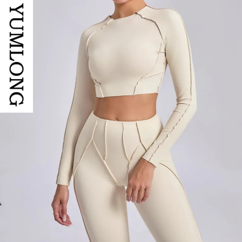 Women Yoga Shirts Non-Padded Long Sleeve Crop Tops Sportswear - GilloServ