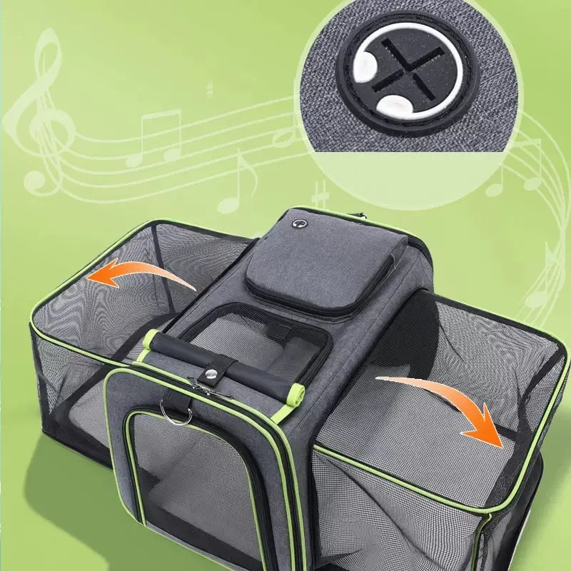 Reversible Expandable Cat and Dog Carrier - with fleece pad and pockets Travel Pet Carrier Portable outdoor carrying cat bag - GilloServ