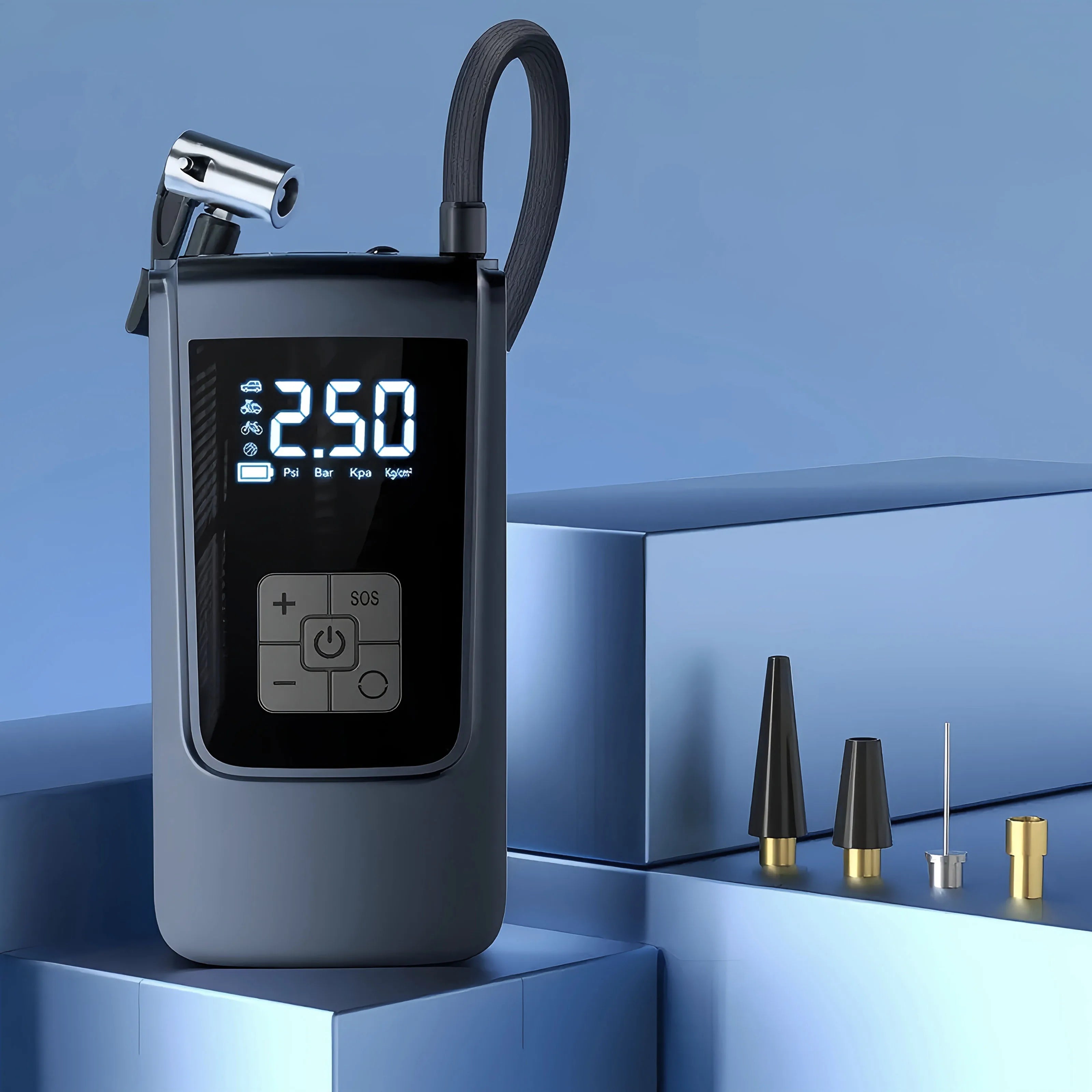 Portable Air Compressor for Car Motorcycle Bicycle - Fast Tire Inflator with Accurate Pressure Gauge - GilloServ