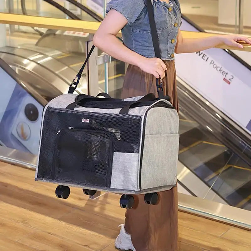 Rolling Pet Carrier Airline Approved Pet Carrier With Wheels Shoulder Bag For Dog/Puppy/ Kitten/ Outdoor Adventure Travel - GilloServ