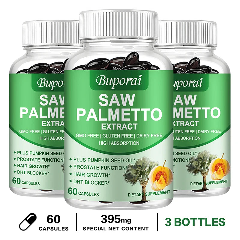 Saw Palmetto Capsules - with Pumpkin Seed Oil - Promotes Prostate Health, Urinary Tract Support, Reduces Hair Loss - GilloServ