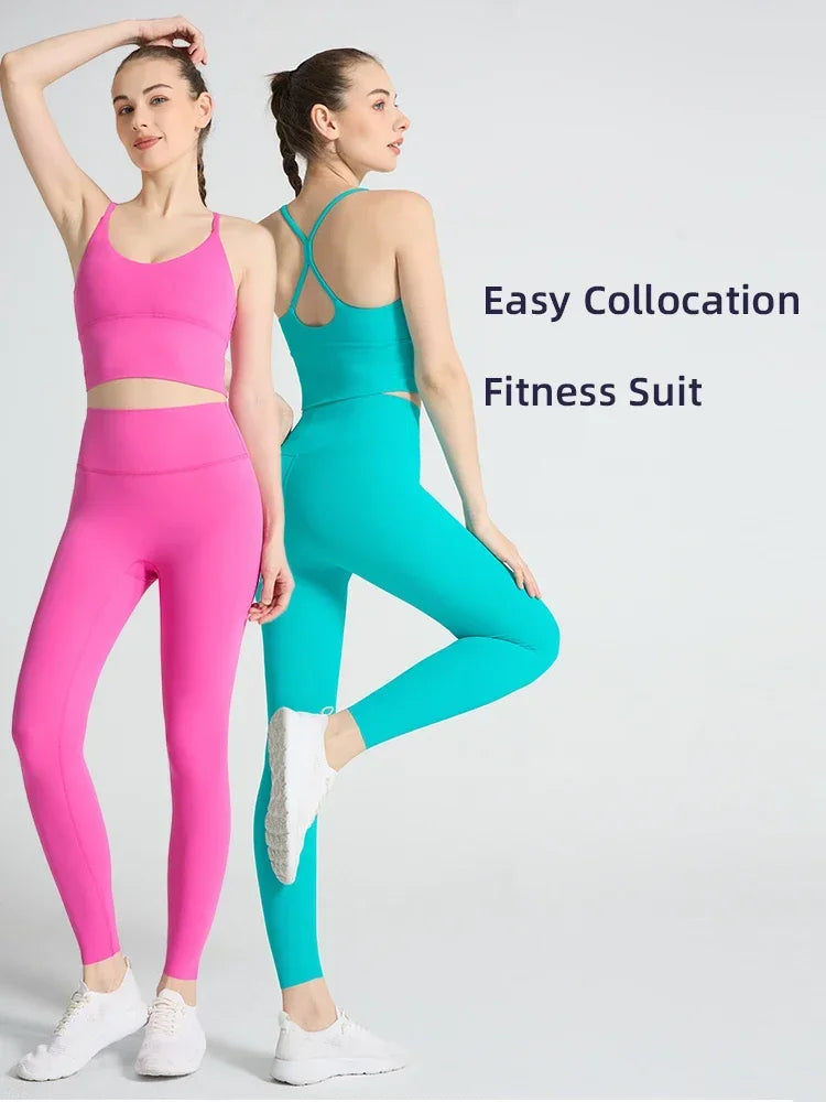 2-piece Yoga Suit Women Sportswear Fitness Set Cross back Yoga Tops - GilloServ