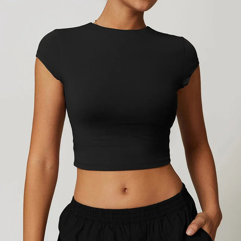 Yoga T-shirt Women Casual Sports Slim Fit Gym Top Short Sleeve Quick-Dry - GilloServ