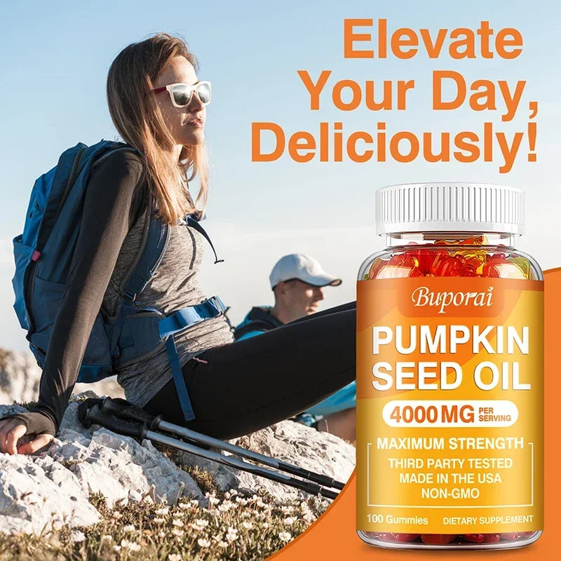 Pumpkin Seed Oil Gummies - Supports Prostate Health and Hair Growth, Enhances Brain Function, Relieves Fatigue - GilloServ