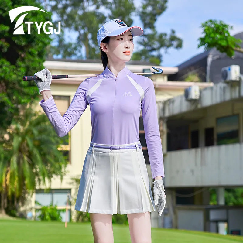 Golf Women Clothing Long Sleeved Slim Shirts Zipper Collar Quick-dry Golf Tops - GilloServ