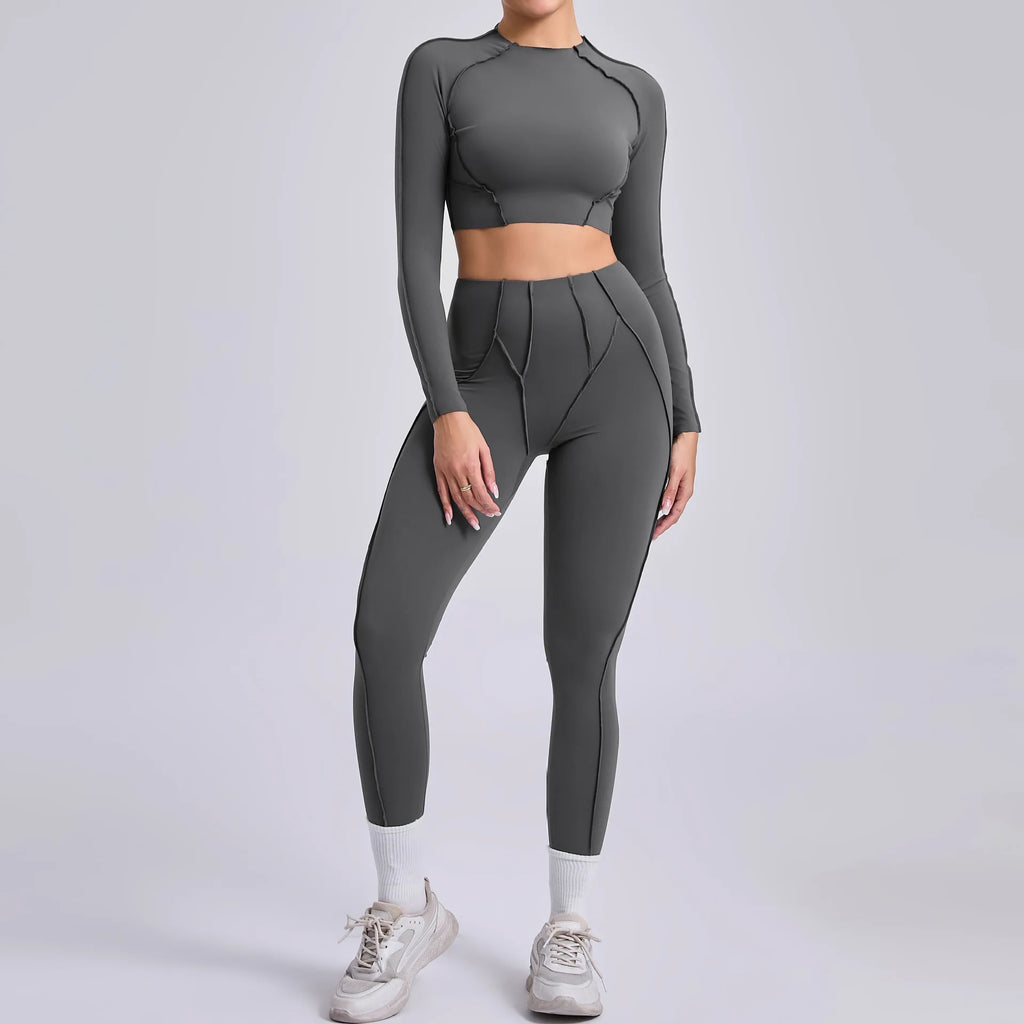 New Yoga Set Women Tracksuit Workout Legging Athletic Suit Long Sleeve - GilloServ