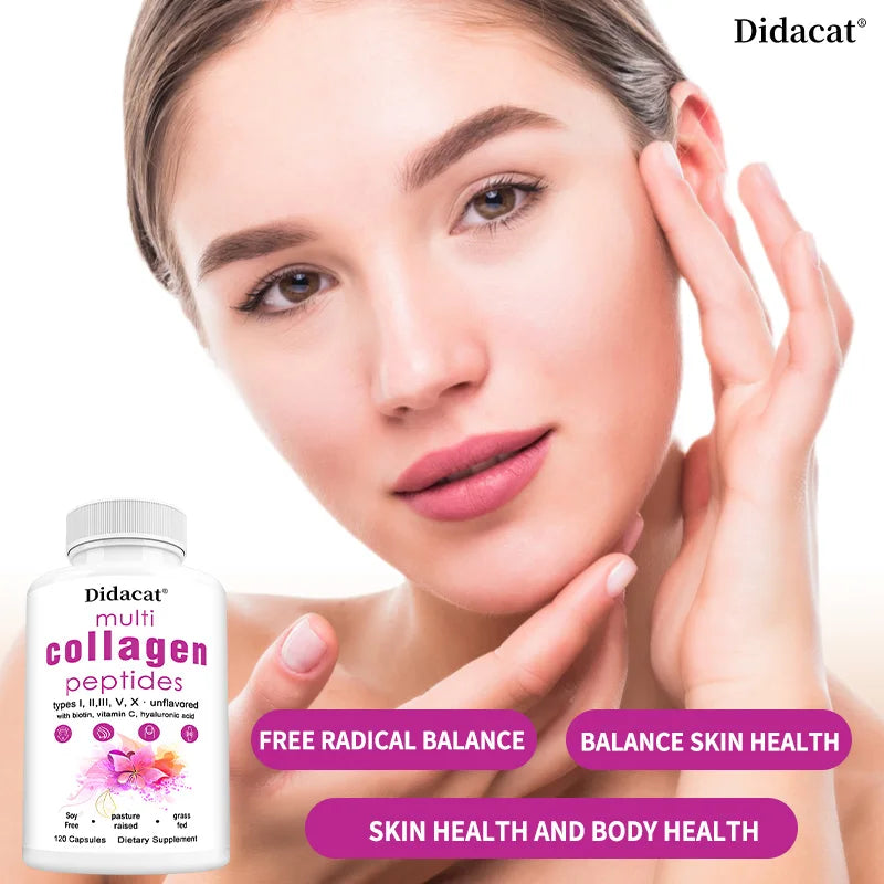Multi-Collagen Peptides Supplement - Skin, Hair, Nails, Bone and Joint Health, Immunity, Free Radical Balance, - GilloServ