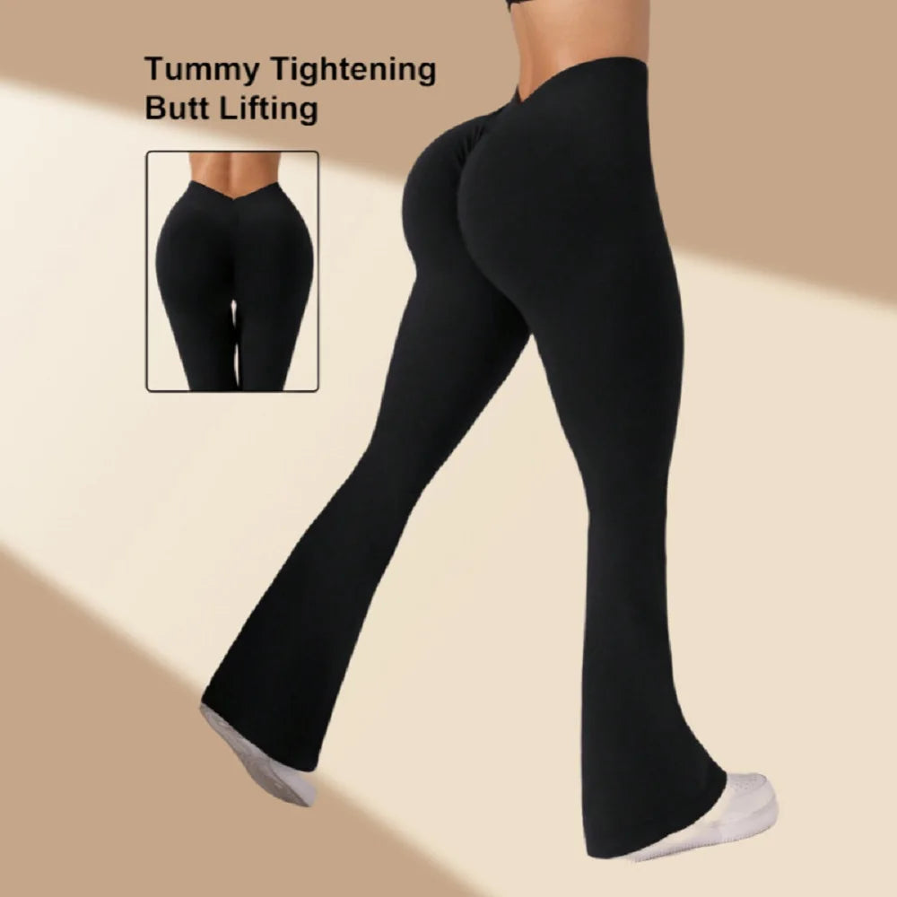 Flare Leggings V-shaped Hip Yoga Pants Women High Waist Wide Leg Pants - GilloServ