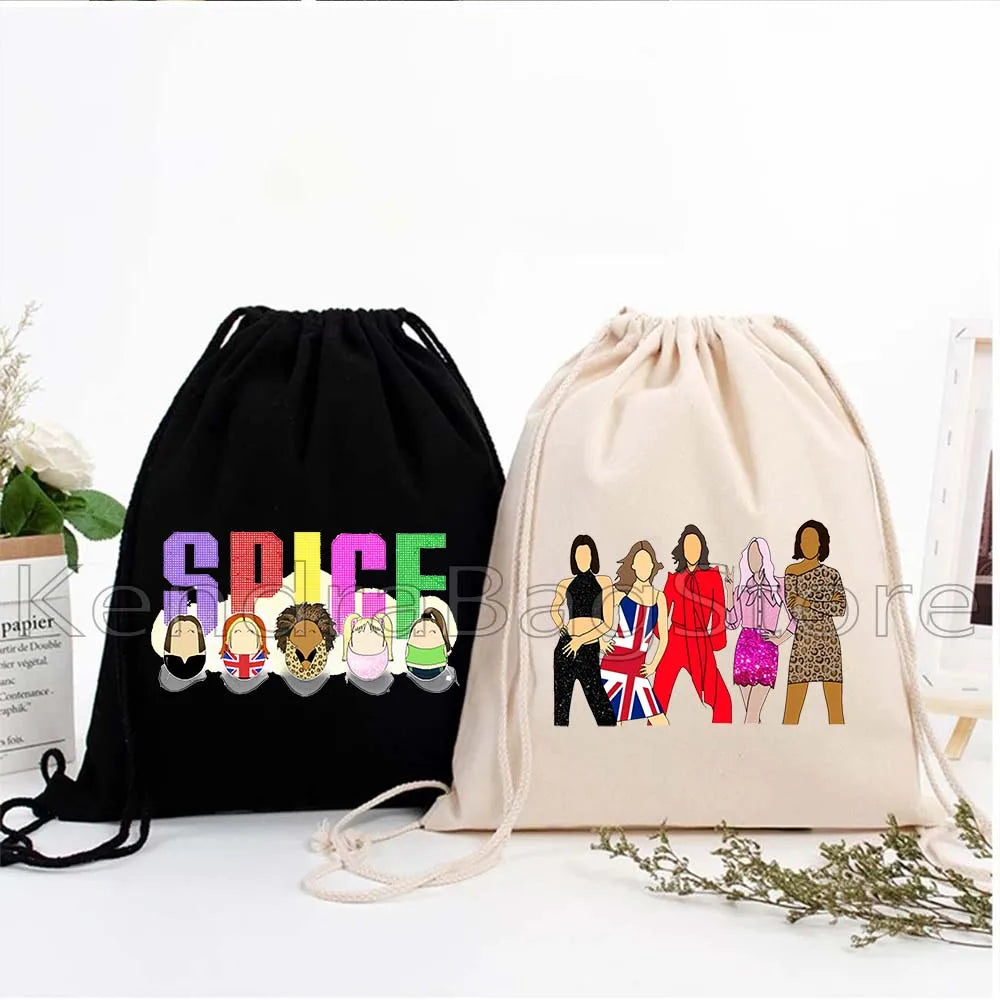 Fashion Spice Girls Print Canvas Drawstring Bags Soccer Backpack Gym - GilloServ