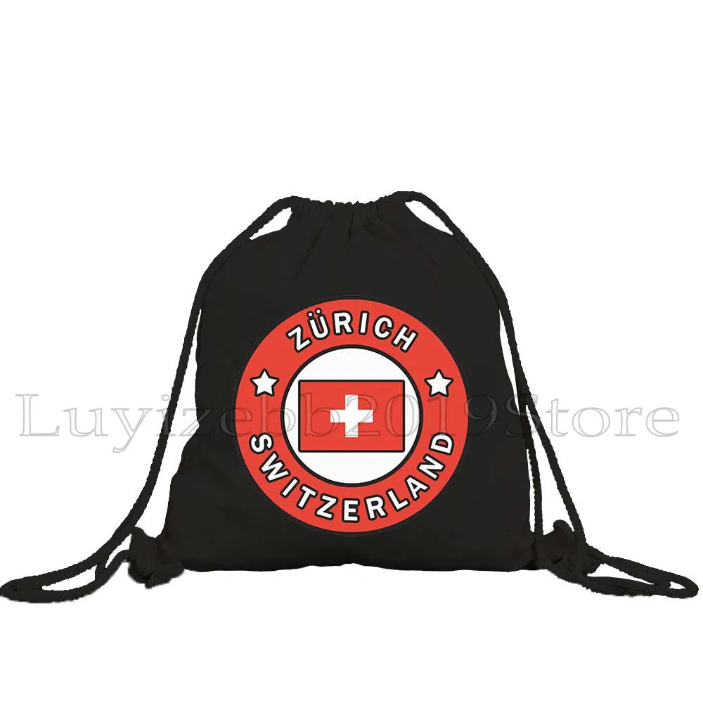 Zurich Switzerland Map Flag Swiss Girl Drawstring Bag - GilloServ