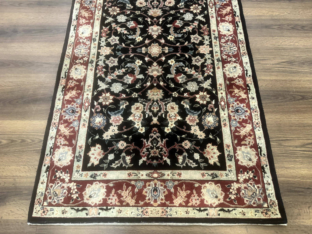 Black Sino Persian Rug 3x5, Wool with Silk Highlights, Floral, Fine 170 KPSI-4