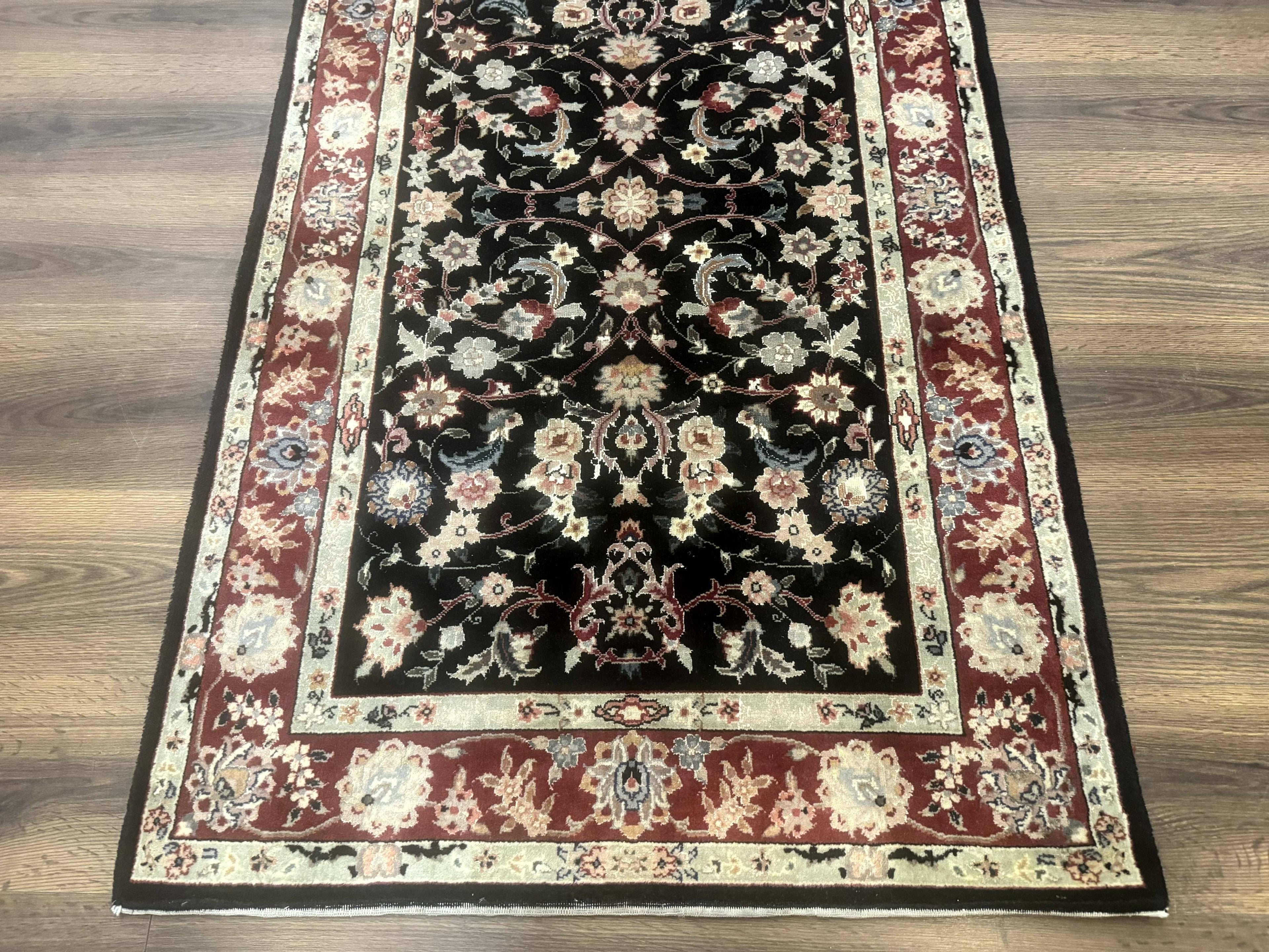 Black Sino Persian Rug 3x5, Wool with Silk Highlights, Floral, Fine 170 KPSI-4
