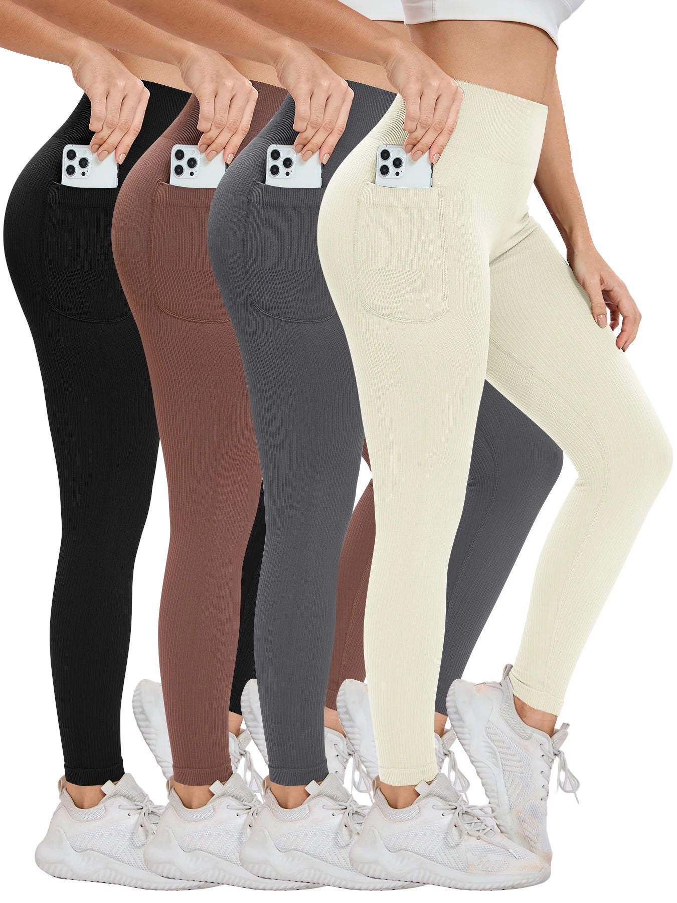 Women's solid color threaded sports leggings Yoga wear with pocket - GilloServ