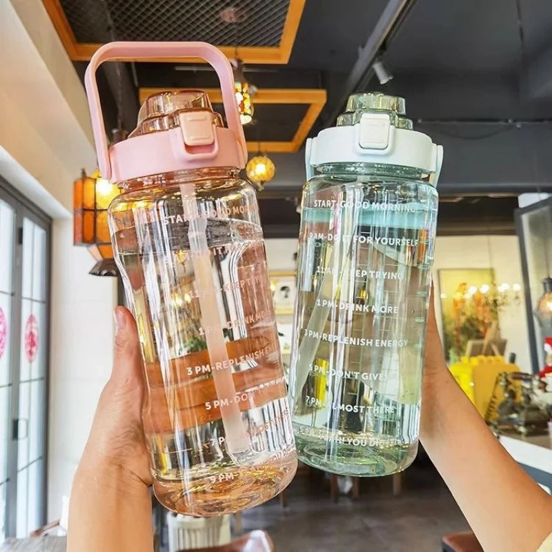 2 Liters Straw Plastic Water Bottle Large Capacity Bottle