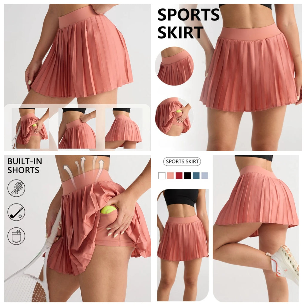 1pcs Women's Pleated Sports Skirts Gym Workout Sports Fitness High Waist Skirts Sexy Pocket Tennis Skirts Golf Running Pantskirt - GilloServ