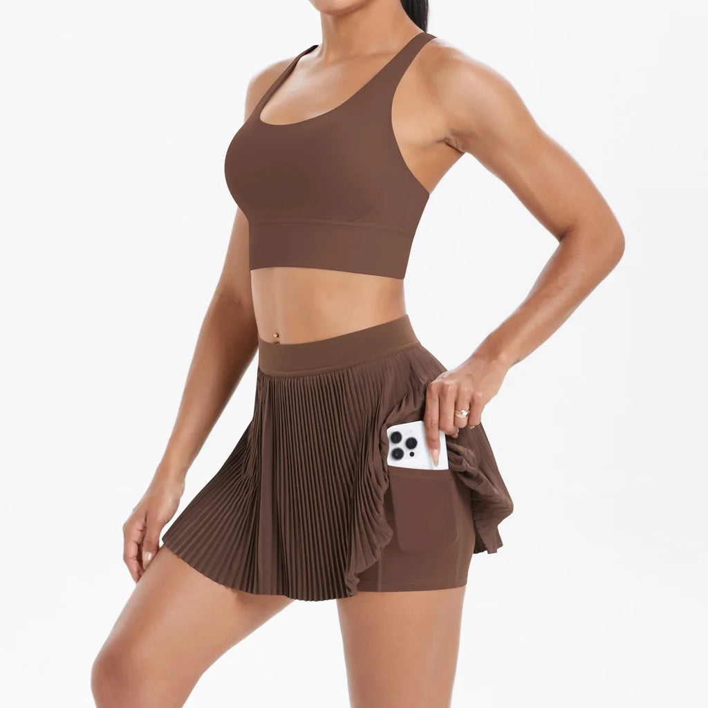 2 Pieces Tennis Skirts Yoga Sets Women Tracksuit - GilloServ