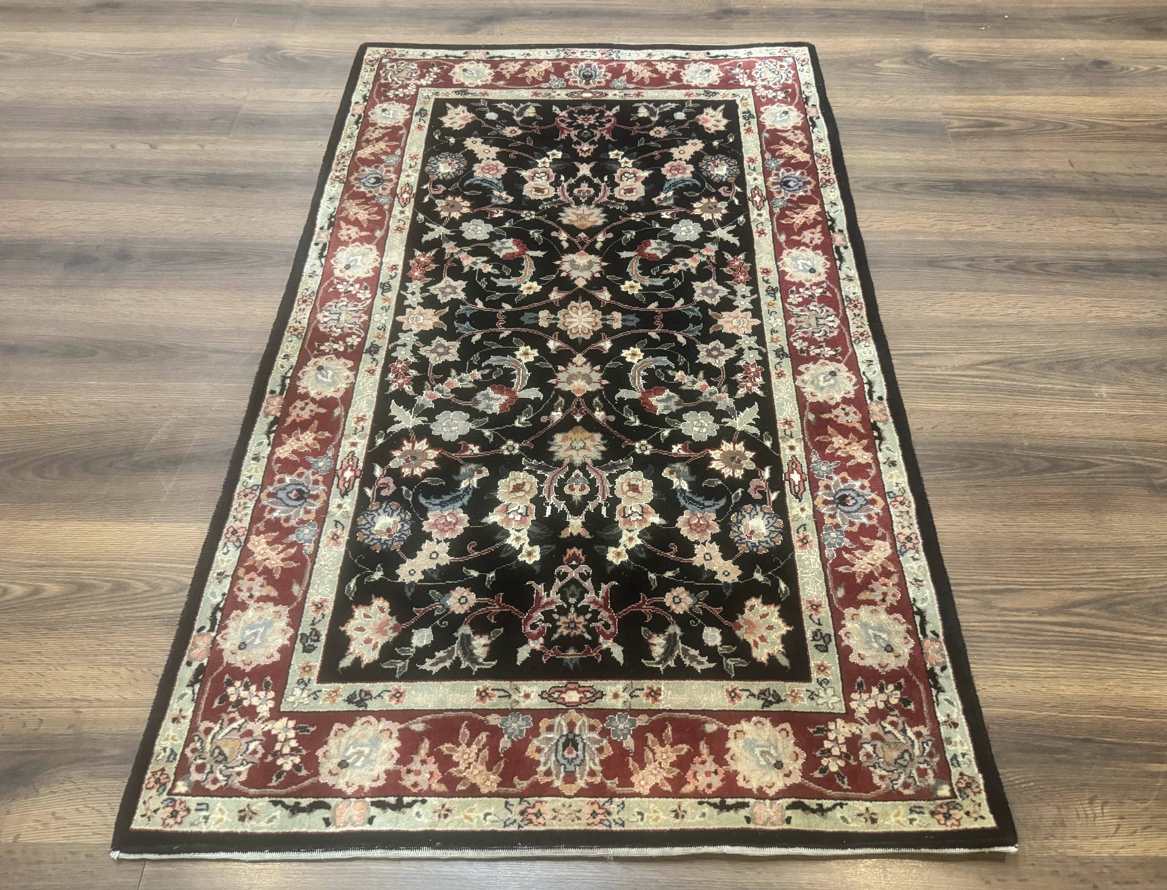 Black Sino Persian Rug 3x5, Wool with Silk Highlights, Floral, Fine 170 KPSI-0