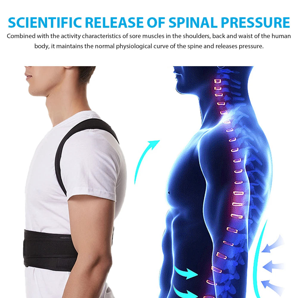 Back Brace Posture Corrector for Women & Men, Adjustable Back Lumbar Support Belt Shoulder Posture Support for Improve Scoliosis - GilloServ