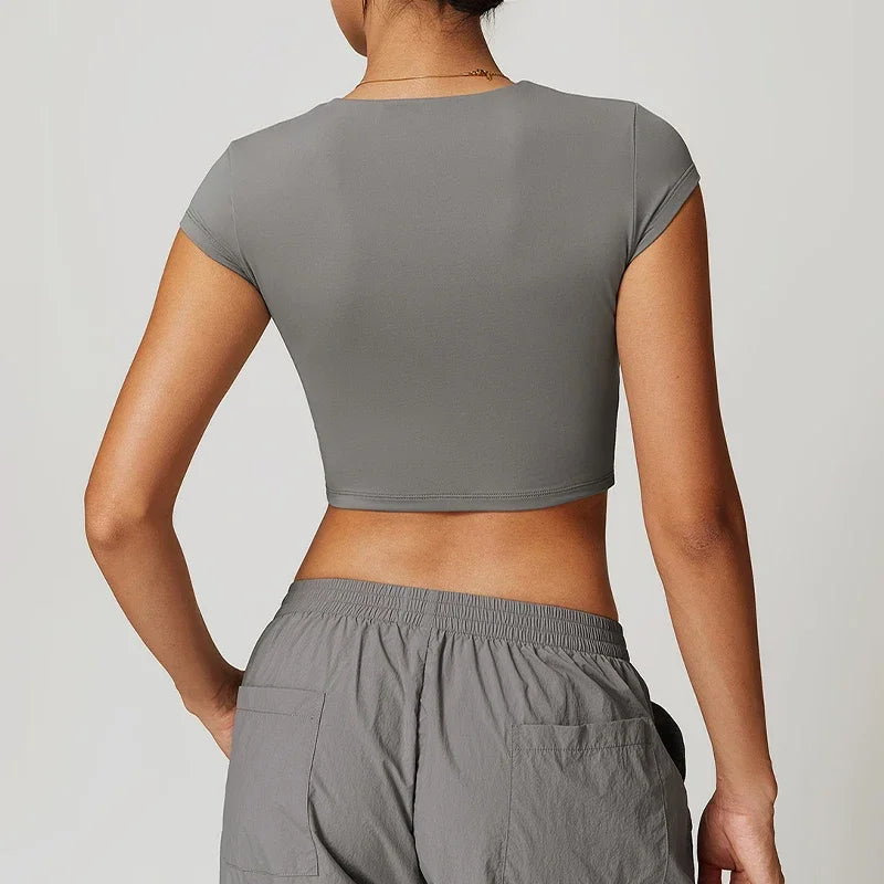 Yoga T-shirt Women Casual Sports Slim Fit Gym Top Short Sleeve Quick-Dry - GilloServ