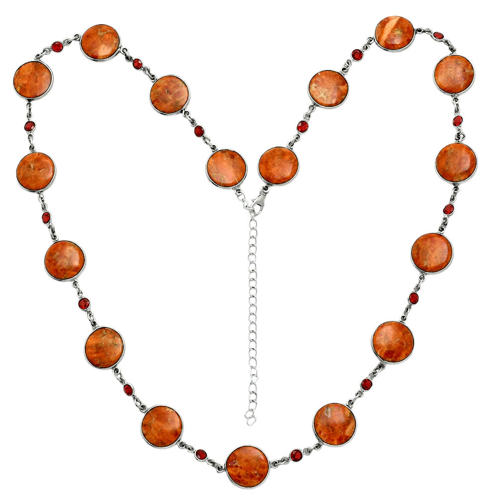 Premium Quality Red Sponge Coral & Garnet Necklace N-1024 58-EN10180-3