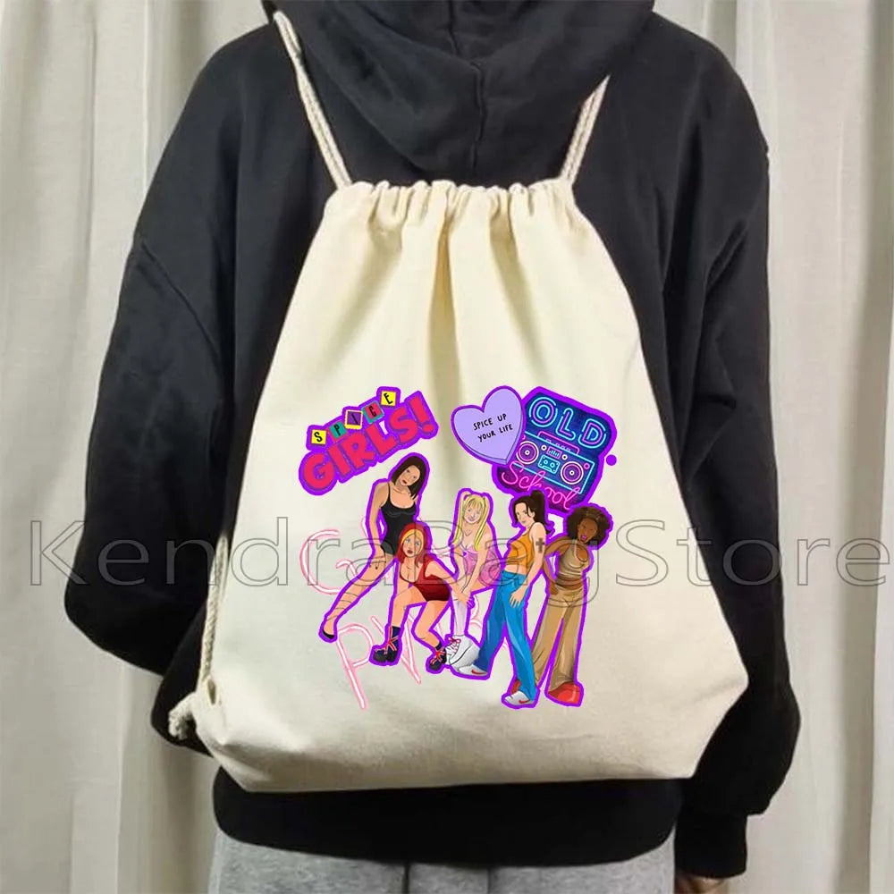 Fashion Spice Girls Print Canvas Drawstring Bags Soccer Backpack Gym - GilloServ