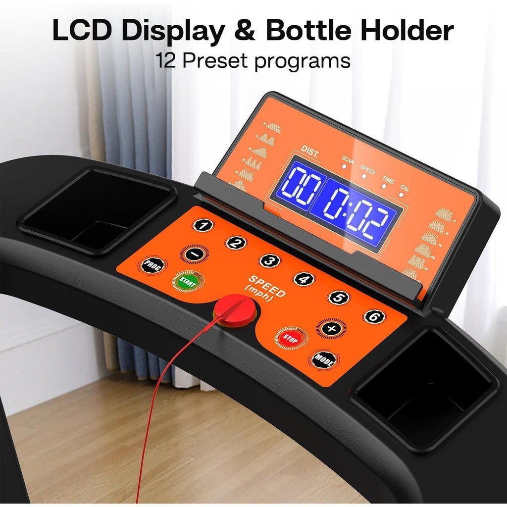 Elderly Rehabilitation Treadmill With Long Armrests LCD Display 300 Lbs Weight Capacity 3 Control Modes Cup Holder 0.5 To 7.5 MPH Speed Safety Key Easy-Move Wheels - GilloServ