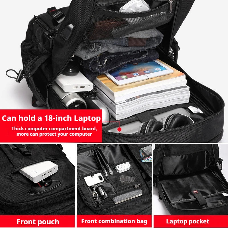 Men Business Backpack Travel Waterproof Backpack With USB Charging Large Capacity 18inch Laptop Backpack Black Backpack 8107 - GilloServ