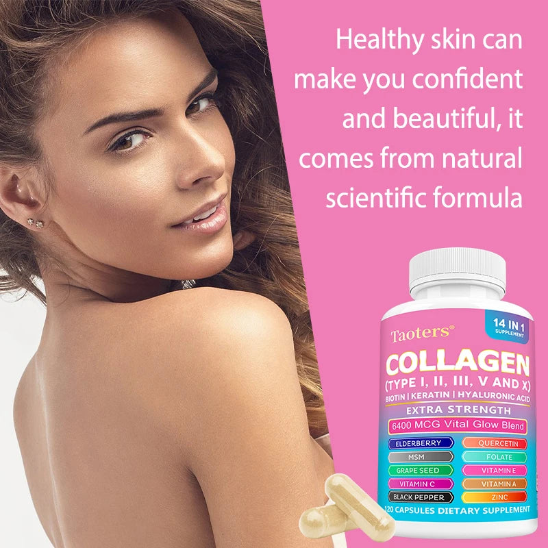 Collagen Types I, II, III, V and X - Biotin, Capillary Vitamin, Hyaluronic Acid - Supports Skin, Hair, Nails and Joints - GilloServ