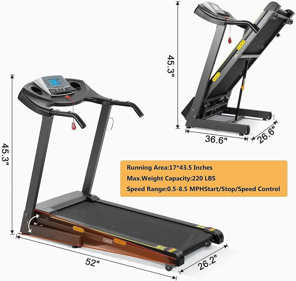 Treadmill with Auto Incline Folding Electric Running Machine 17'' Electric Treadmills 2.5HP/8.5MPH with 15 Training Programs - GilloServ