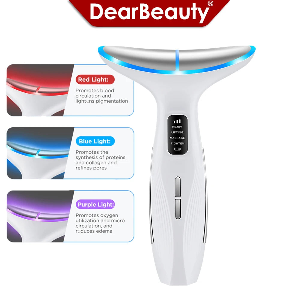 3 Colors LED Neck Beauty Device EMS Facial Lifting/ Massager Double Chin Remover/Heat Therapy Face Skin Rejuvenation Instrument - GilloServ