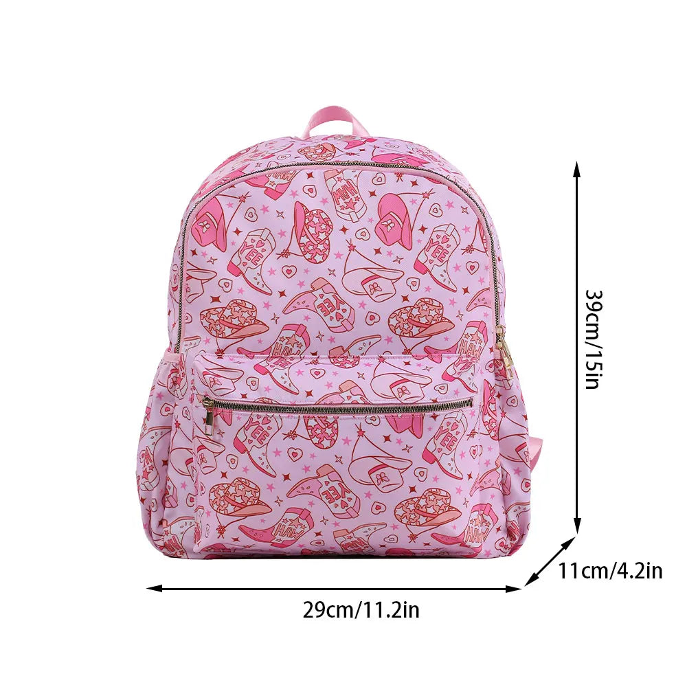 Pink West Cowboy Nylon Backpack For Girls Large Capacity Students Book Bag Waterproof School Bag For Women Back To School - GilloServ