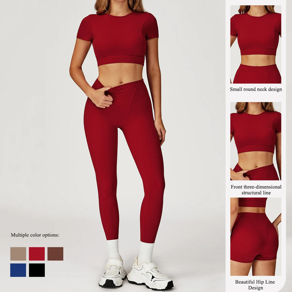 2Pcs Sports Suit Pants Woman High-Waist Butt-Lift Fitness Yoga Top - GilloServ