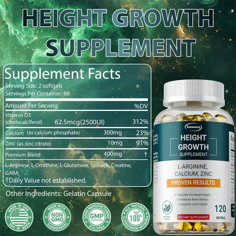 Height Growth Supplements - Supports Bone and Joint Health, Natural Height Growth, Promotes Absorption, and Boosts Immunity - GilloServ