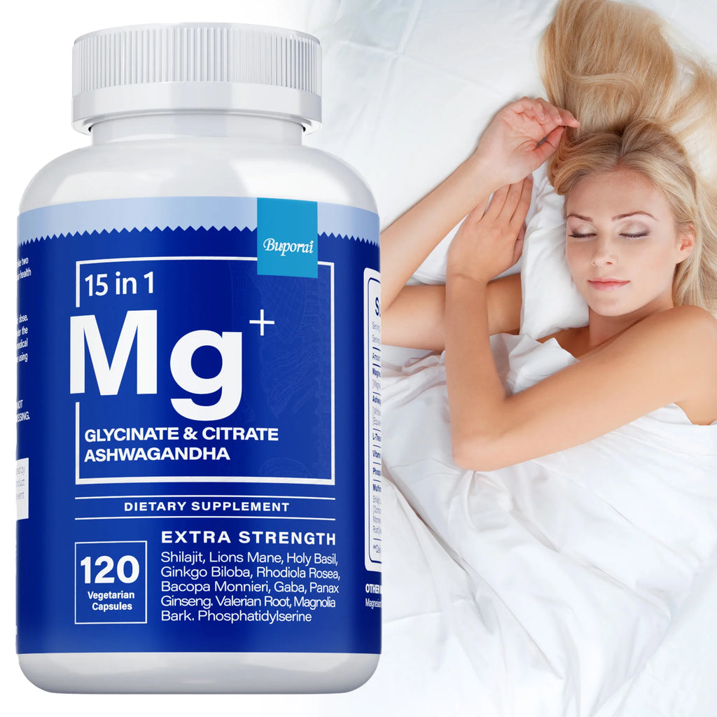 Magnesium + Ashwagandha Supplement - with Magnesium Citrate, Reduce Stress,Promote Adrenal Health, for Sleep,Heart & Bone Health - GilloServ