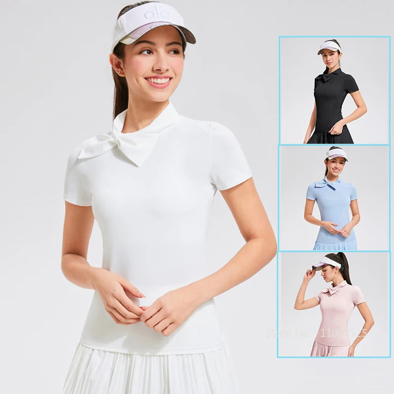 New Golf Clothing Bow Collar Tennis Top Short-sleeve Quick-Dry Golf T-shirt Sportswear - GilloServ