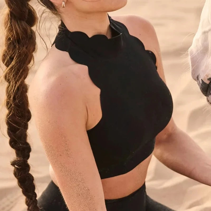 Women's Hollow-out Lace Tight Top With Chest Pad Nude Feel