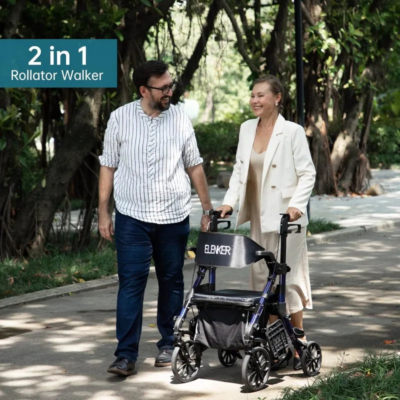 2 IN 1 Rollator Walker & Transport Chair, Folding Wheelchair, Mobility Walking Aid, with Seat Belt, Padded Seat, and Detachable - GilloServ