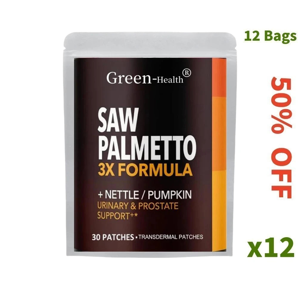 Saw PalmettoTransdermal Patches Stinging Nettle Pumpkin Seed Extract Urinary Health Prostate Support for Men's Health 30 Patches - GilloServ