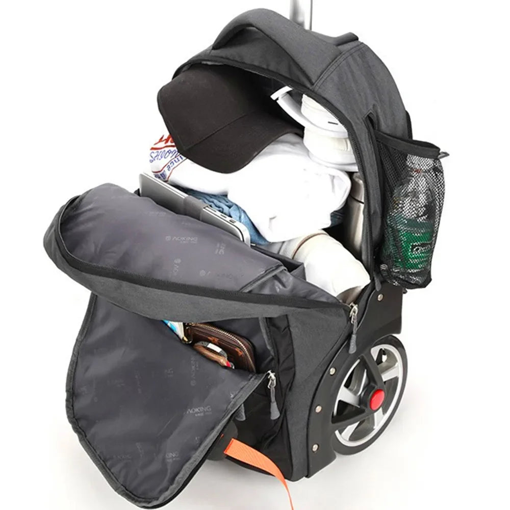 Business Trolley Backpack 2 Big Wheels Computer Bag Laptop Tablet Storage Case - GilloServ