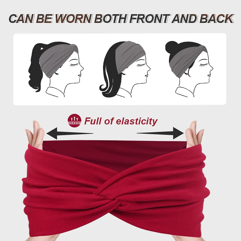 Women Solid Color Super Wide Headband Twisted Criss Cross Elastic Hairband Yoga Running Sports Non Slip Sweat Hair Accessories - GilloServ